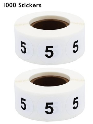1000 Etiketten, Nummer 5 Bedruckte Etiketten Aufkleber für Shirts 19 mm 0,75 Zoll Rund