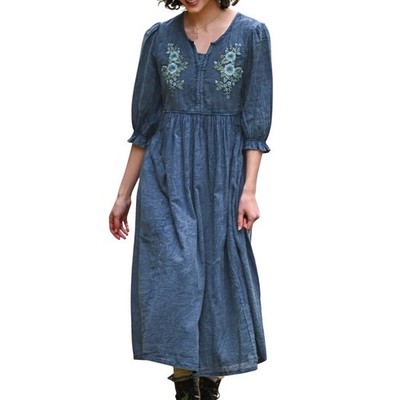 April Cornell Modern Prairie Embroidered Midi Dress Large Cottagecore Artisan