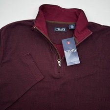 NWT Chaps Men  s L Red 1/4 Zip Fleece Pullover Sweatshirt Herringbone Pattern
