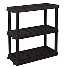 Plastic Storage Shelves Garage Shelving Unit 3-Tier Black 450 lb Total Capacity