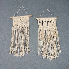 Set of 2 Boho Macrame Wall Hangings Cream Cotton Fringe Tassel Home Decor Boho