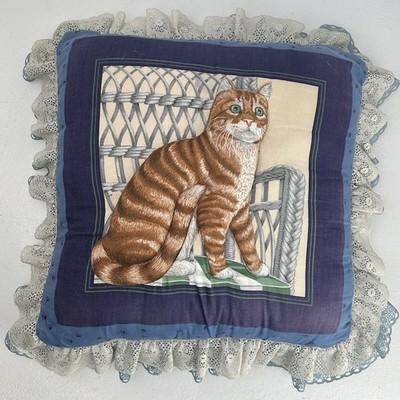 Vintage Cranston VIP Handmade Cat Pillow Kitten Lace 3-D Winston Tabby Fabric