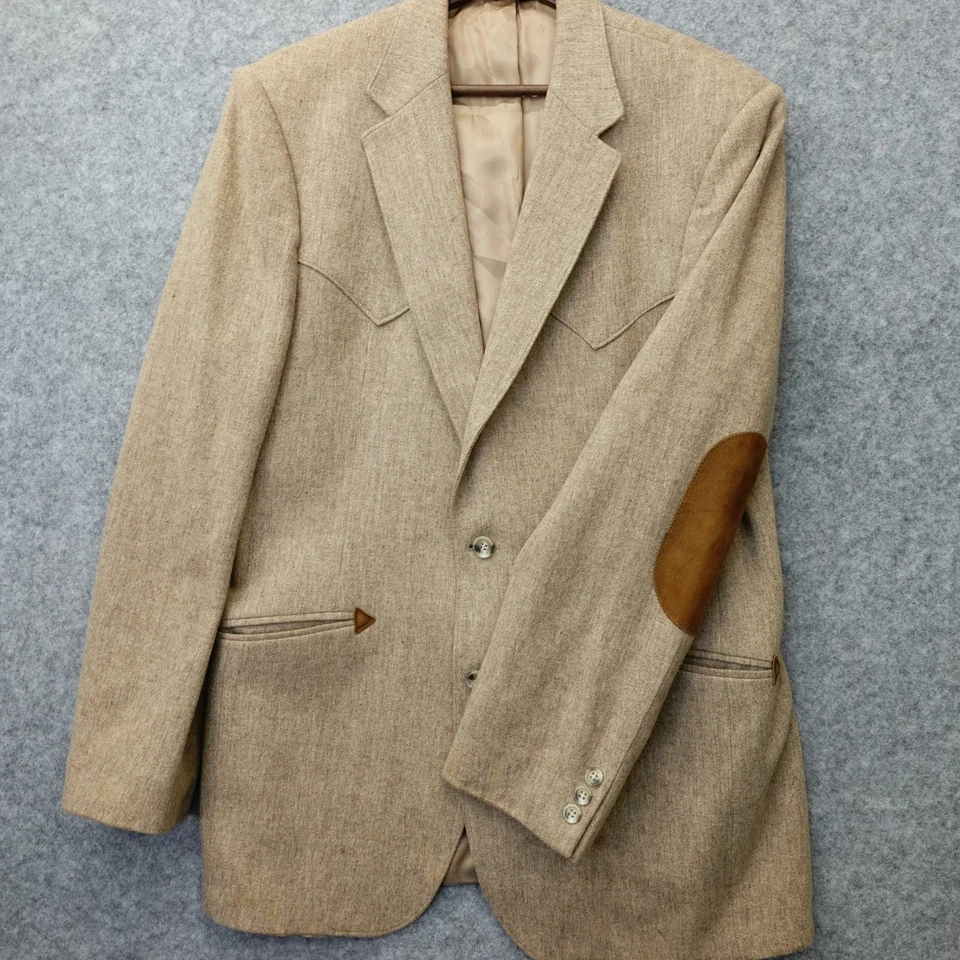 Abrigo Deportivo Vintage Western Tweed Parche en el Codo Hombres 38L Tostado Moteado MANGO DELGADO Foto 2 de 4