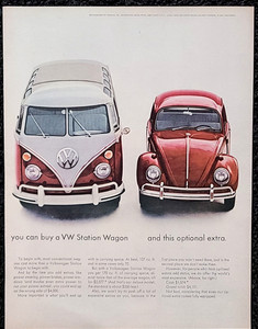 Volkswagen Beetle & Bus Station Wagon Original 1966 Vintage Print Ad Wall Art