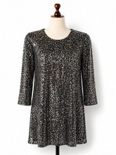 Karen Kane Gray Sequin Long Sleeve Swing Dress Sz XS Glam Party Event Concert