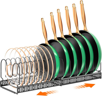 Pots and Pans Organizer Rack for under Cabinet, Expandable Pot Lid Kitchen Cabin