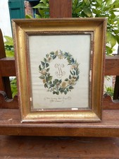 Broderie Tissu XIXe Restauration Charles X Marie Laurens Cadre Doré Canetille