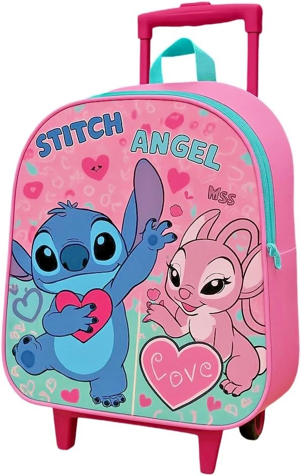 Disney Stitch Angel Trolley Foldable Wheeled Cabin Bag Luggage Kids Girls Pink