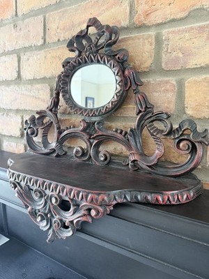 Vintage italienisches Spiegelregal im florentinischen Stil handbemalt Holz 18 Zoll