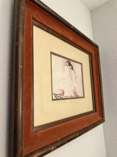 RC Gorman, ZIA Navajo Woman Pot Framed Matted And Suede Like Border Wood Frame
