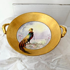 Antique Pickard Etched China Footed Handled Bowl Bird of Paradise Pheasant