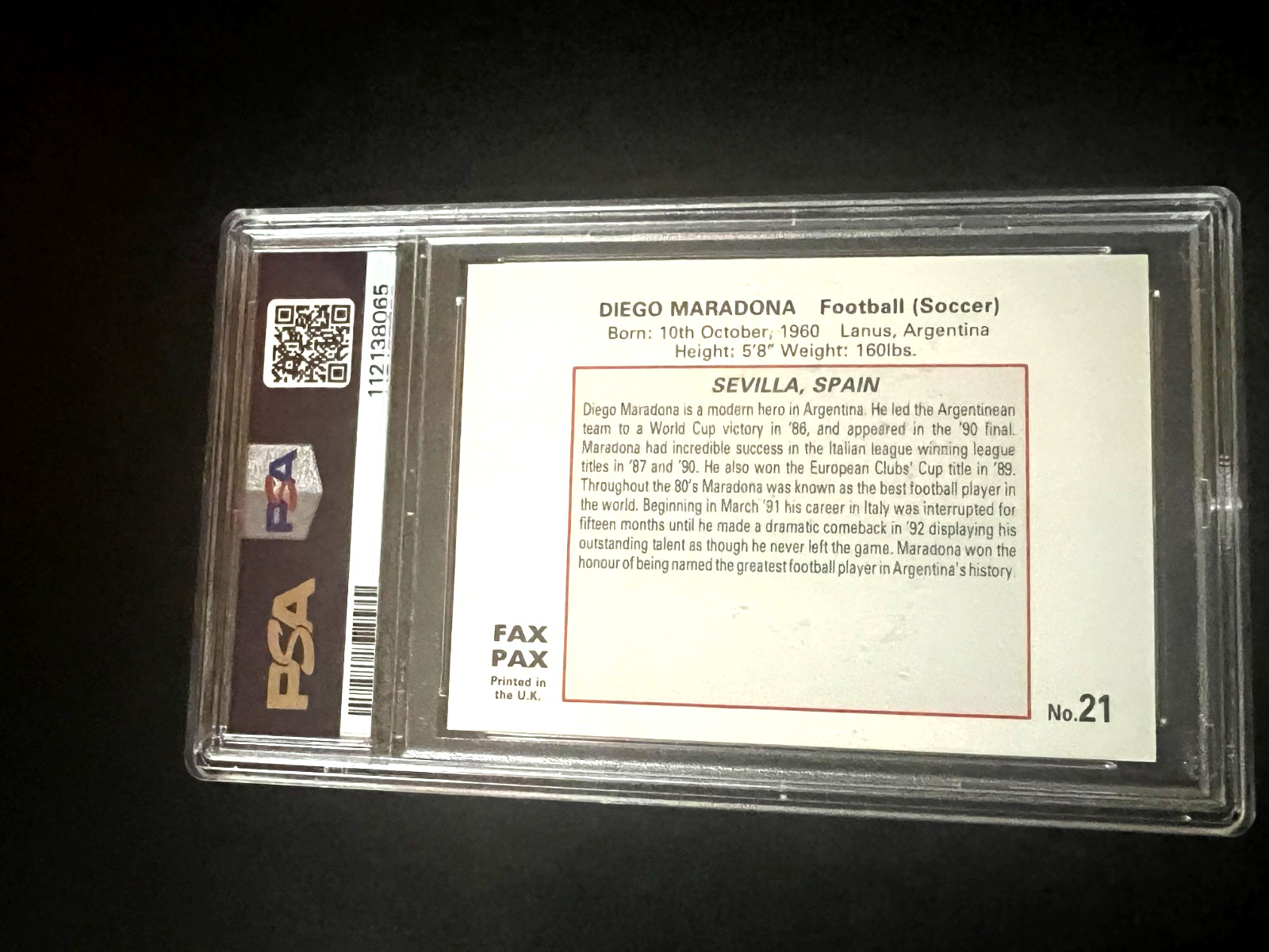 1993 Fax Pax Diego Maradona PSA 10 ARGENTINA World of Sports #21 NEWLY GRADED view 2