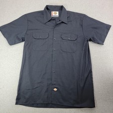 Dickies Work Shirt Mens Large Black Short Sleeve Button Front Twill Pockets