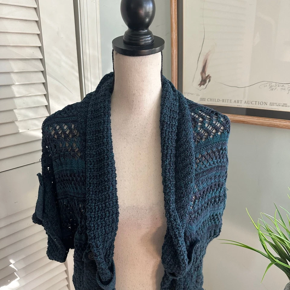 Suéter APT 9 Mujer Medio Azul Cárdigan Abierto Tejido Abierto Retro Y2K Boho Grunge Foto 2 de 4