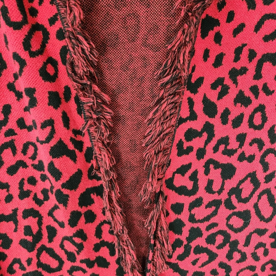 Cárdigan suéter Chico's frente abierto para mujer talla XL rojo negro estampado animal flecos Foto 3 de 4