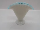 VINTAGE Milk Glass FENTON Aqua Blue Crest VASE