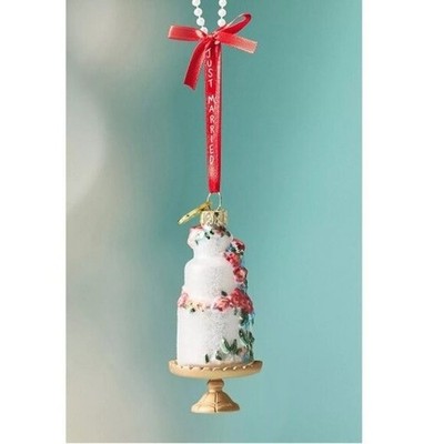 Anthropologie Just Married Glass Ornament NEW Wedding Cake Holiday Christmas