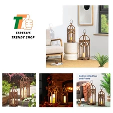 Farmhouse Decorative Lanterns Wooden Candle Lantern Church Window Frame Lante...