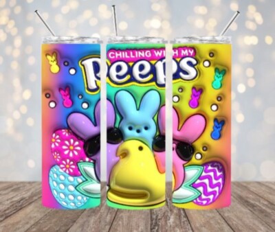Chilling With My Peeps, Funny Easter Bunny 20oz Skinny Tumbler Travel Tumblr