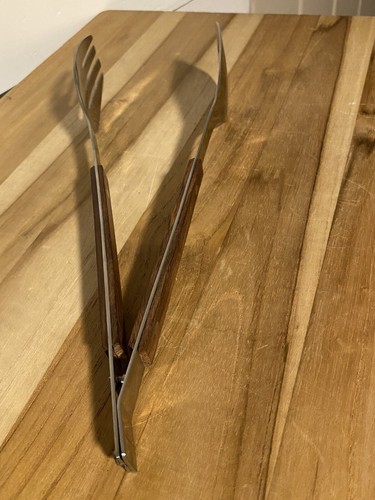 Vintage Mid Century Modern Edelstahl Holzgriff Salatzange oder Löffel & Gabel - Bild 14 von 18
