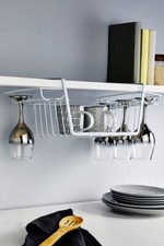 Under Shelf Cup Mug Holder Hangers Storage Racks Kitchen Cupboard White Metal UK