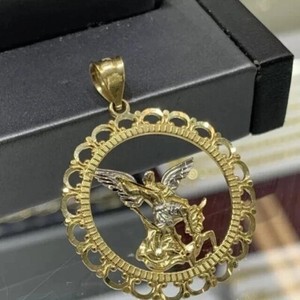 Authentic 14K Yellow Gold Plated 925 Sterling Silver Saint Michael Art Deco Men's Pendant