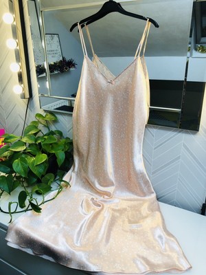 Vintage bhs chemise 16 Peach silky satin floral slip dress nightdress nightie | eBay