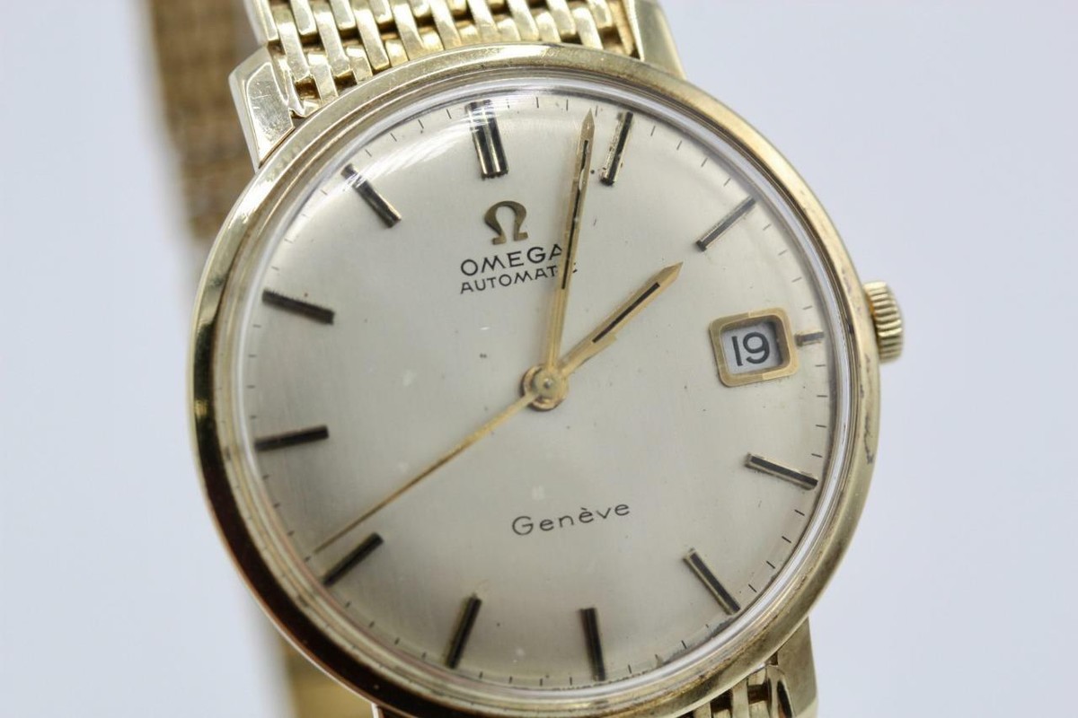 OMEGA Geneve 時計 Omega Geneve Automatic Date Vintage Solid Gold 14K Watch Ref