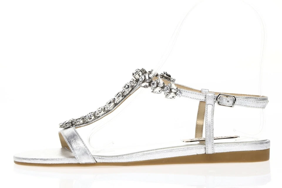 Sandalias planas con hebillas de noche adornadas plateadas BADGLEY MISCHKA para mujer talla 6,5 Foto 3 de 4