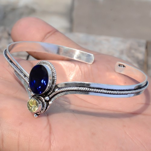 Bracelet Deux Rangs Argent Sterling Avec Tanzanite Et Topaze Bleue - 5.28 Carats, Neuf Sans Emballage