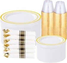 350 Gold Plastic Plate Set for 50 guests - Disposable Plates