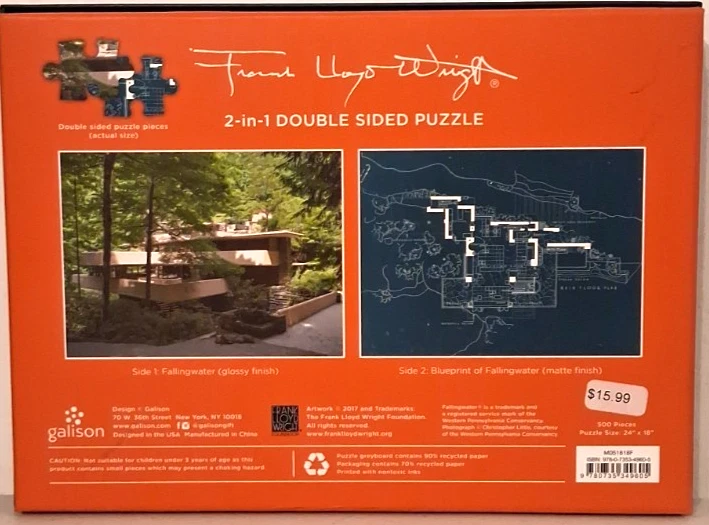 Frank Lloyd Wright Fallingwater 2-in-1 Double Sided Jigsaw Puzzle 500 Pieces - Image 2 of 4