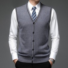 Men Knit Waistcoat Cardigan Vest Tank Top Gilet Sweater V Neck Retro Jumper Cool