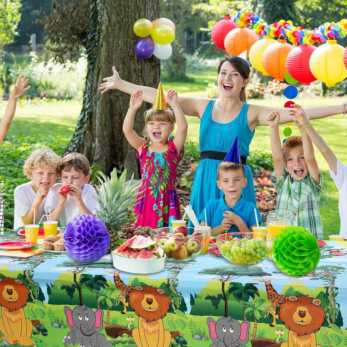 Jungle Animal Tablecloth Set Of 3 - Waterproof Safari Theme Party Table Covers For Kids