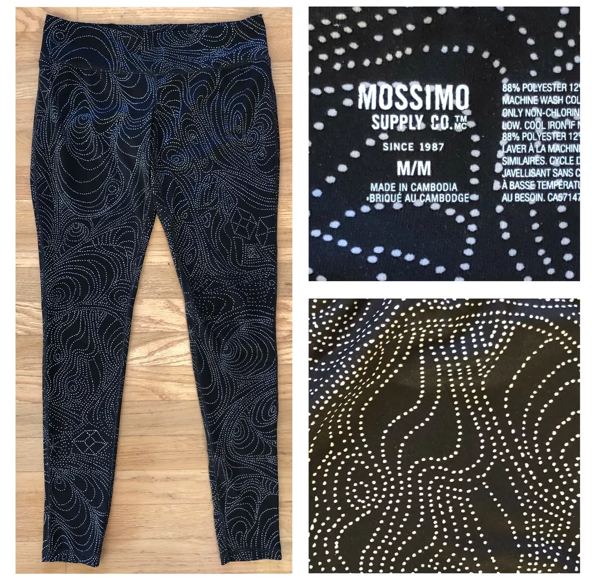 NWOT MOSSIMO SUPPLY CO WOMEN’S LEGGINGS Black w/ Geometric White Pattern sz  M/M