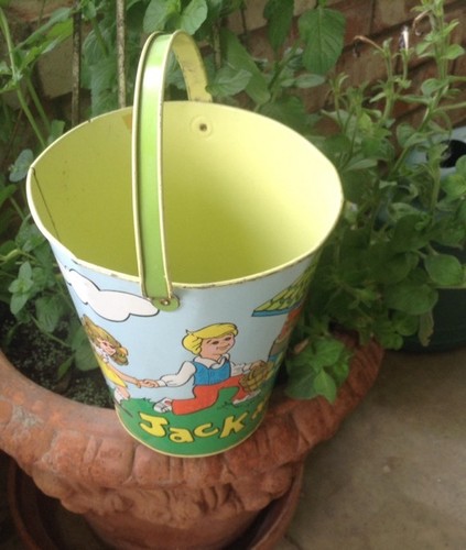 Arte vintage Sand Pail Jack & Jill de Ohio-hermosos gráficos-raro tamaño grande - Imagen 2 de 7