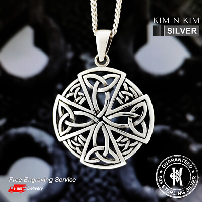 Keltisches Quartär Triquetra Kreuz Anhänger Halskette  Keltischer Knoten  925 Silber