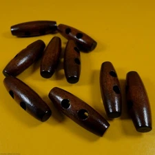 Brown Toggle / Duffel - 2 Hole Carved Wood Buttons (9 per bag) (34mm x 10mm)