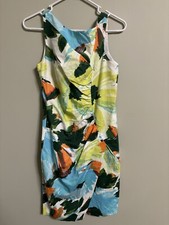 London Times Watercolor Print Ruched Wrap Dress Size 10 Sheath Sleeveless