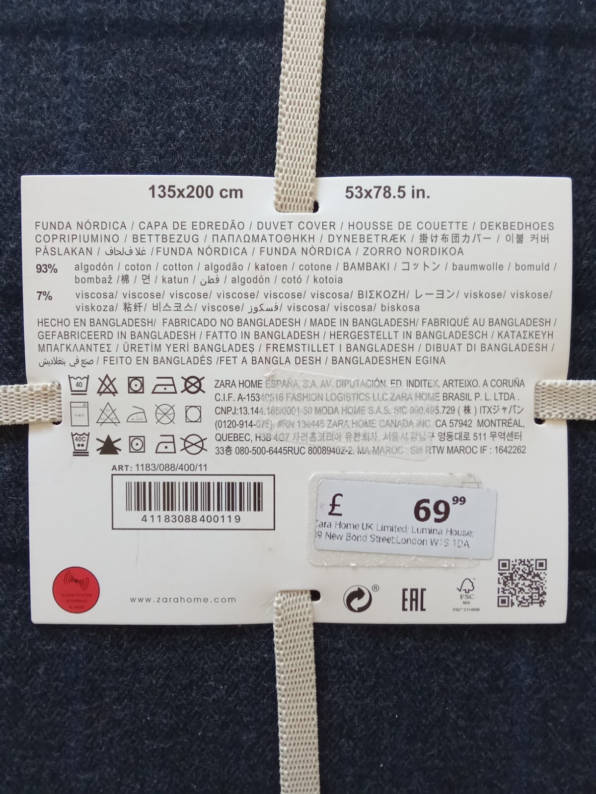 NEW ZARA HOME FLANNEL Winter DUVET COVER Navy Blue Plaid 135 x 200