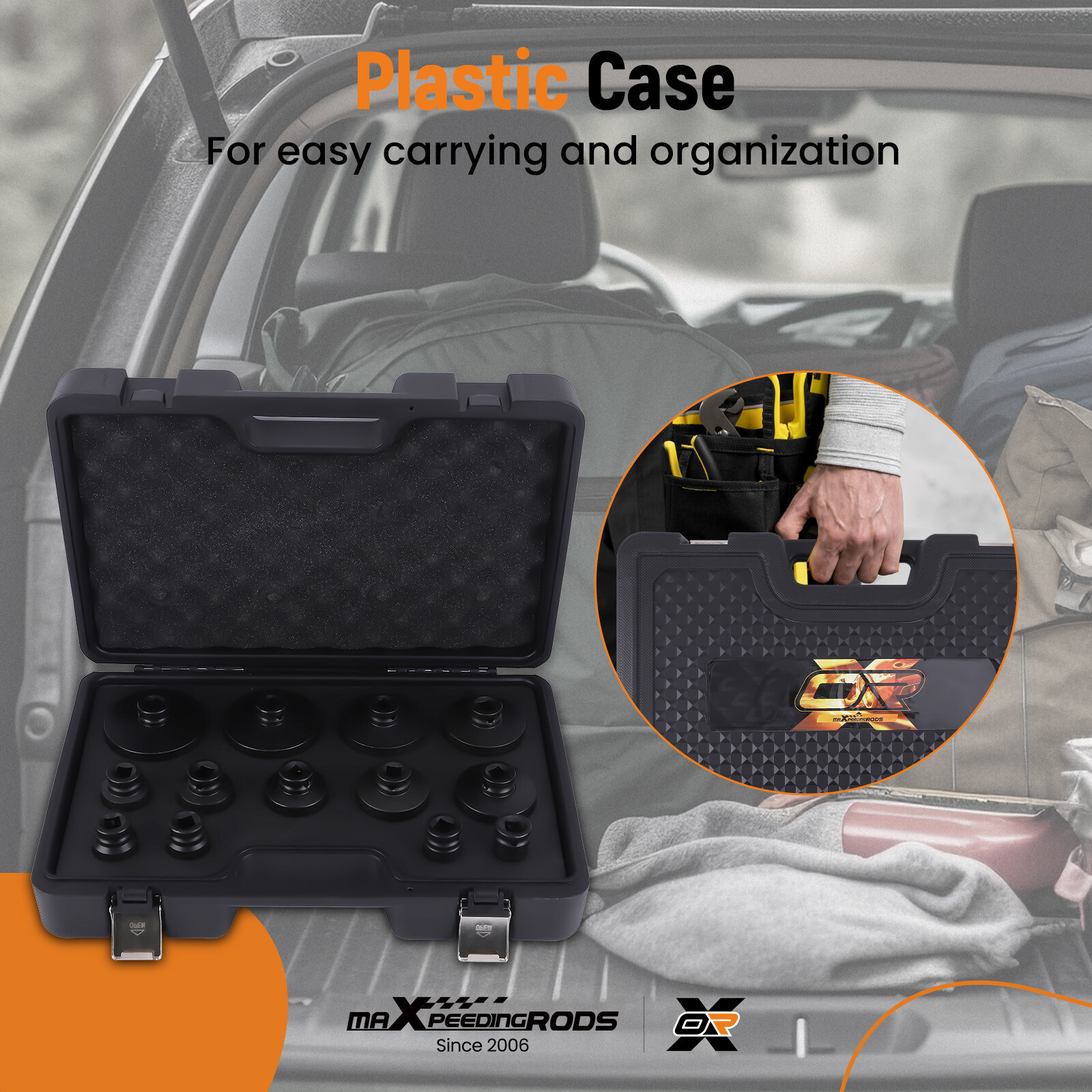 13PCS GROOVED LOCKNUT SOCKET SET 1/2" DR. INTERNAL TEETH 18 - 80MM 45# STEEL