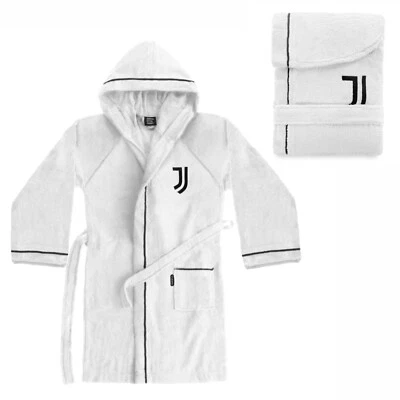 HERMET Accappatoio Juventus bambino in microspugna di cotone bianco 4 6 8 10 12 14 anni