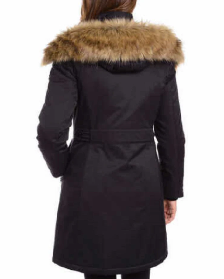1 Madison 女士防水派克大衣 FUX FUR HOOD 夹克(黑色 S)轻微磨损 — 第 2/3 张图片