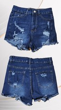 SHEIN Womens Ripped Denim Shorts "Dark Blue" Size SMALL Distressed