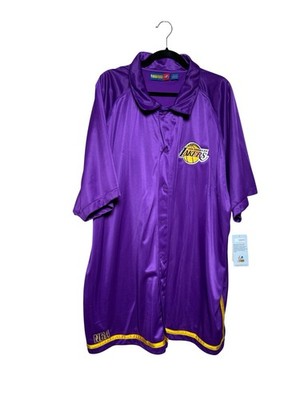 Vintage Lakers Snap Button Shooting Shirt 5XL Purple NBA Warmup Jersey Majestic