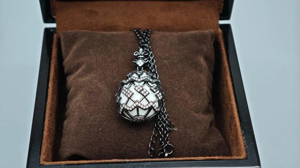 Tatiana Fabergé - Pendant, weiße Onyx +Zirkonia, Silber 925, rhodiniert, mit OVP - Bild 3 von 4