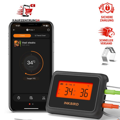 Bluetooth Grillthermometer mit 2 Sonden, 100m App-Steuerung