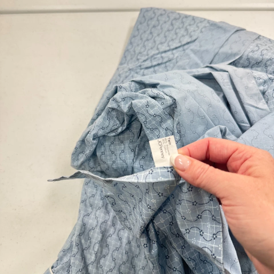 vintage jcpenney twin flat sheet cotton blend percale blue stripes floral y2k 90 - Image 4 of 4