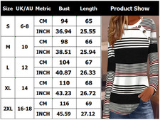 UK Women's Striped T Shirts Long Sleeve Loose Blouse Casual Tops Tee Size 6-18