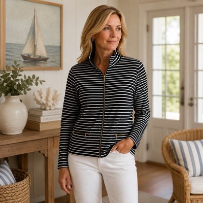Lauren Ralph Lauren Womens Striped Black White Reversible Jacket Sz XL